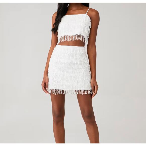 SAYLOR Pyper White Fringe Sequins Set Size Large Bridal Bachelorette New - Picture 2 of 12